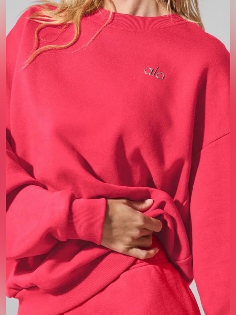 Alo accolade candy red crew neck sweatshirt NWT large - Picture 2 of 15